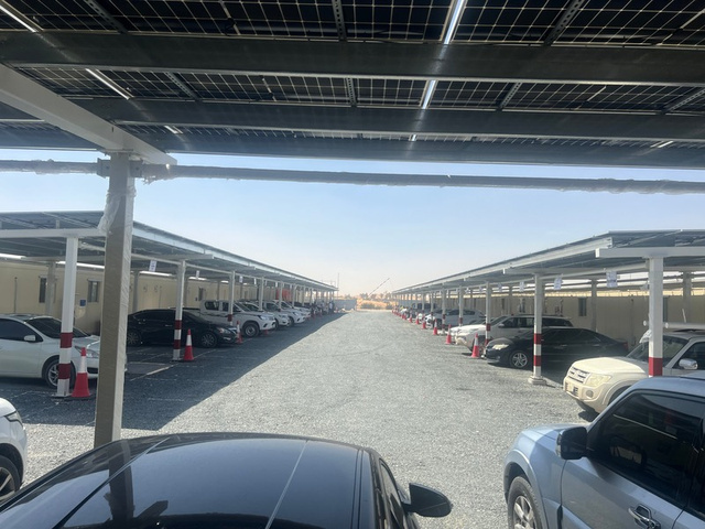 Solar carport installation at the DEWA site office in Dubai